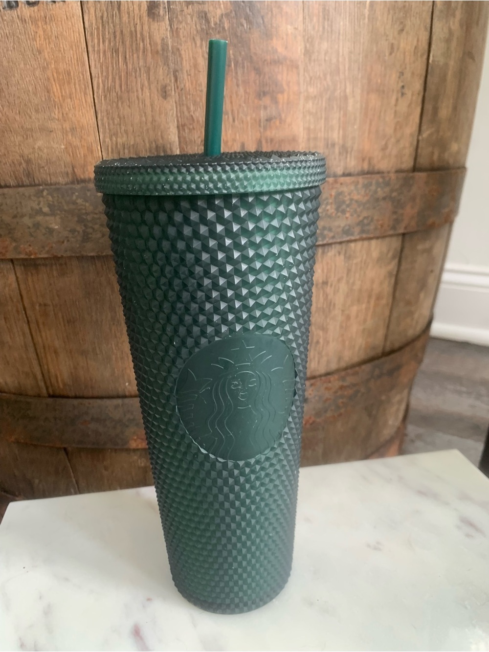 Starbucks Diamond Textured Studded Coldcup Tumbler 24oz Venti Size in Deep Gree